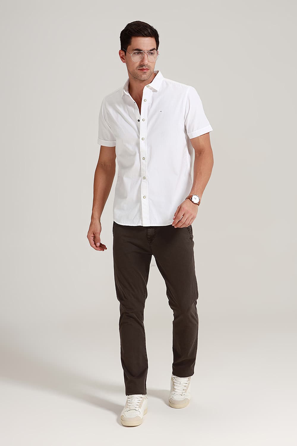 SLIM FIT COTTON TWILL HALFSLEEVES SHIRT