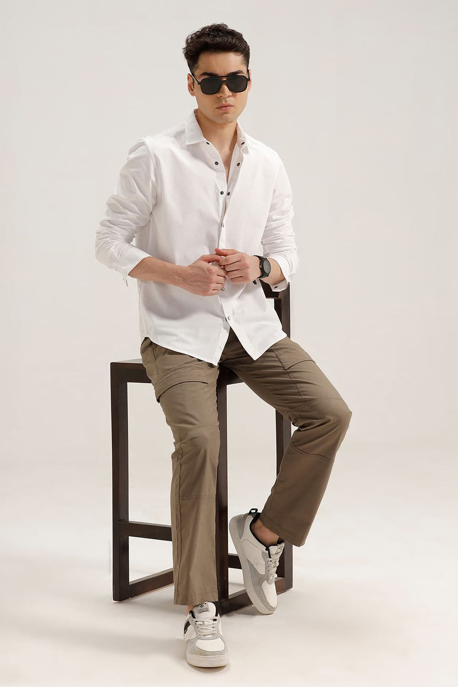 BASICS SLIM FIT WHITE COTTON TWILL SHIRT