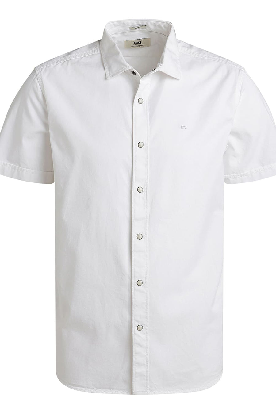 BASICS SLIM FIT WHITE COTTON TWILL HALFSLEEVES SHIRT