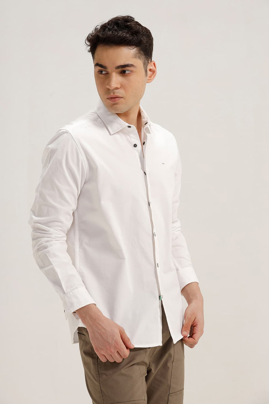 BASICS SLIM FIT WHITE COTTON TWILL SHIRT
