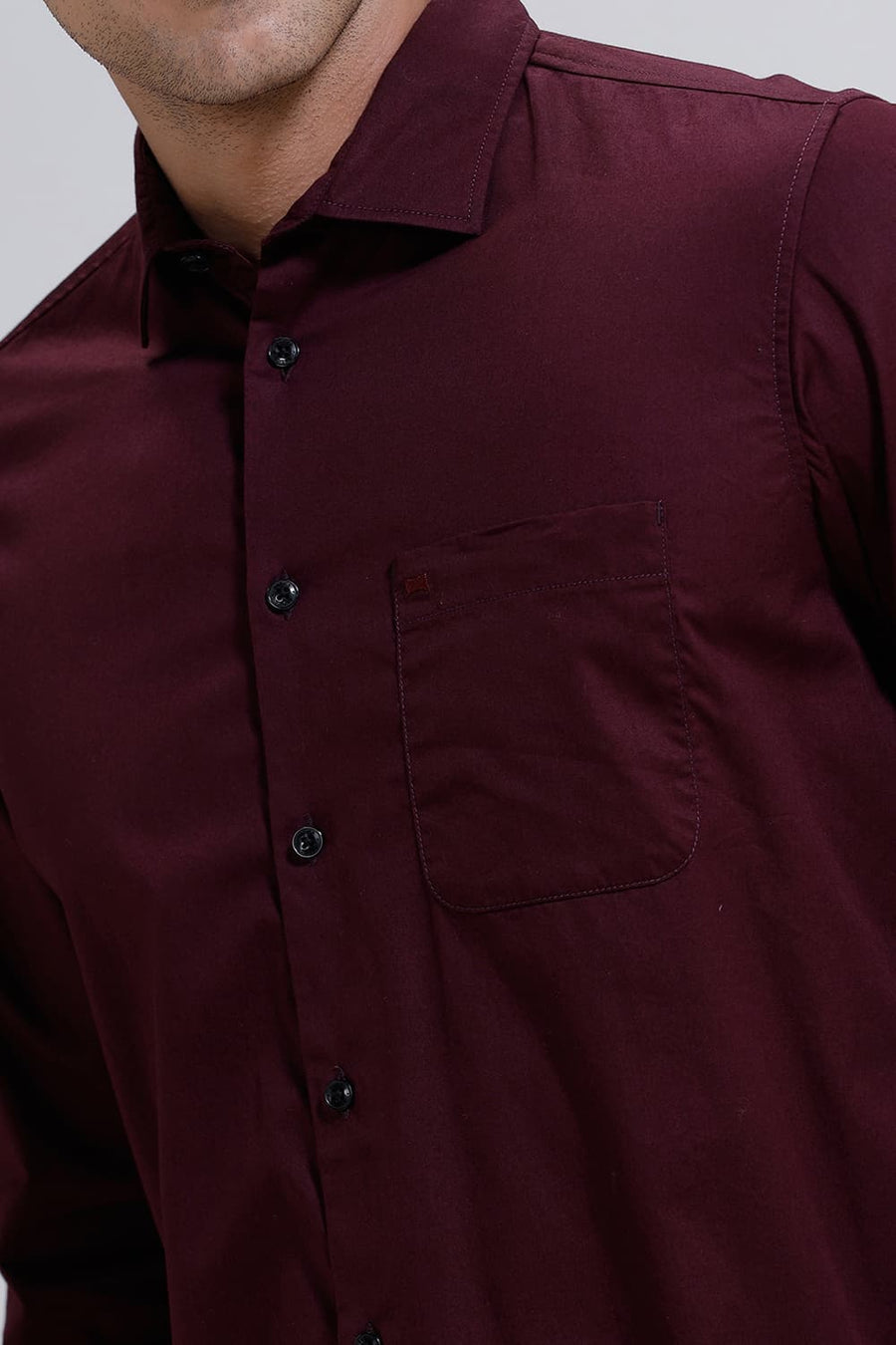 BASICS SLIM FIT WINE COTTON TWILL SHIRT