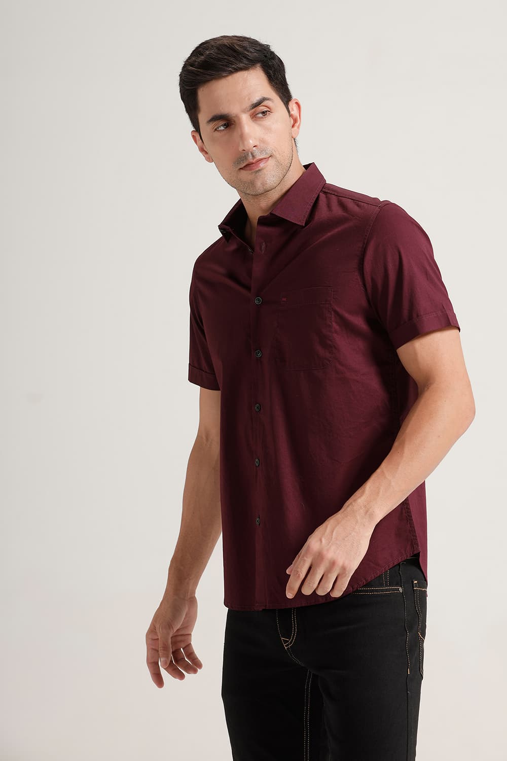 SLIM FIT COTTON TWILL HALFSLEEVES SHIRT