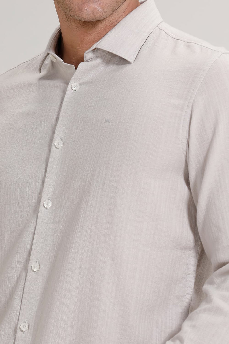 BASICS SLIM FIT GREY COTTON DOBBY STRIPE SHIRT
