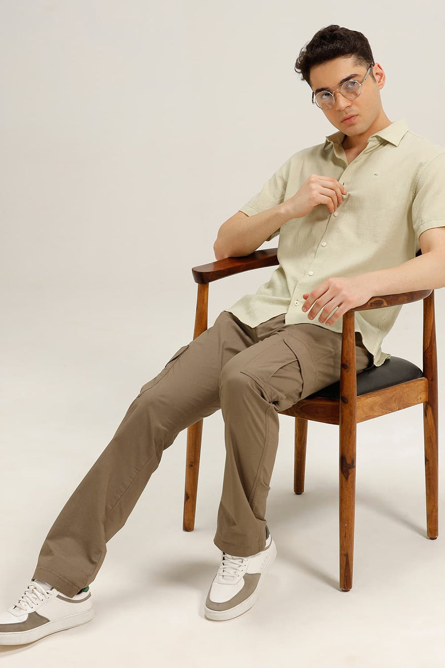 BASICS SLIM FIT LIGHT GREEN COTTON DOBBY STRIPE HALFSLEEVES SHIRT