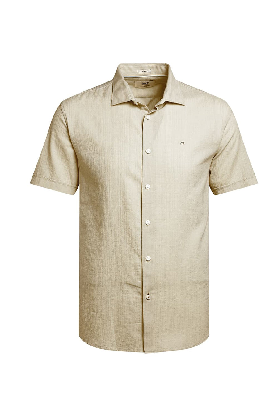 BASICS SLIM FIT LIGHT GREEN COTTON DOBBY STRIPE HALFSLEEVES SHIRT