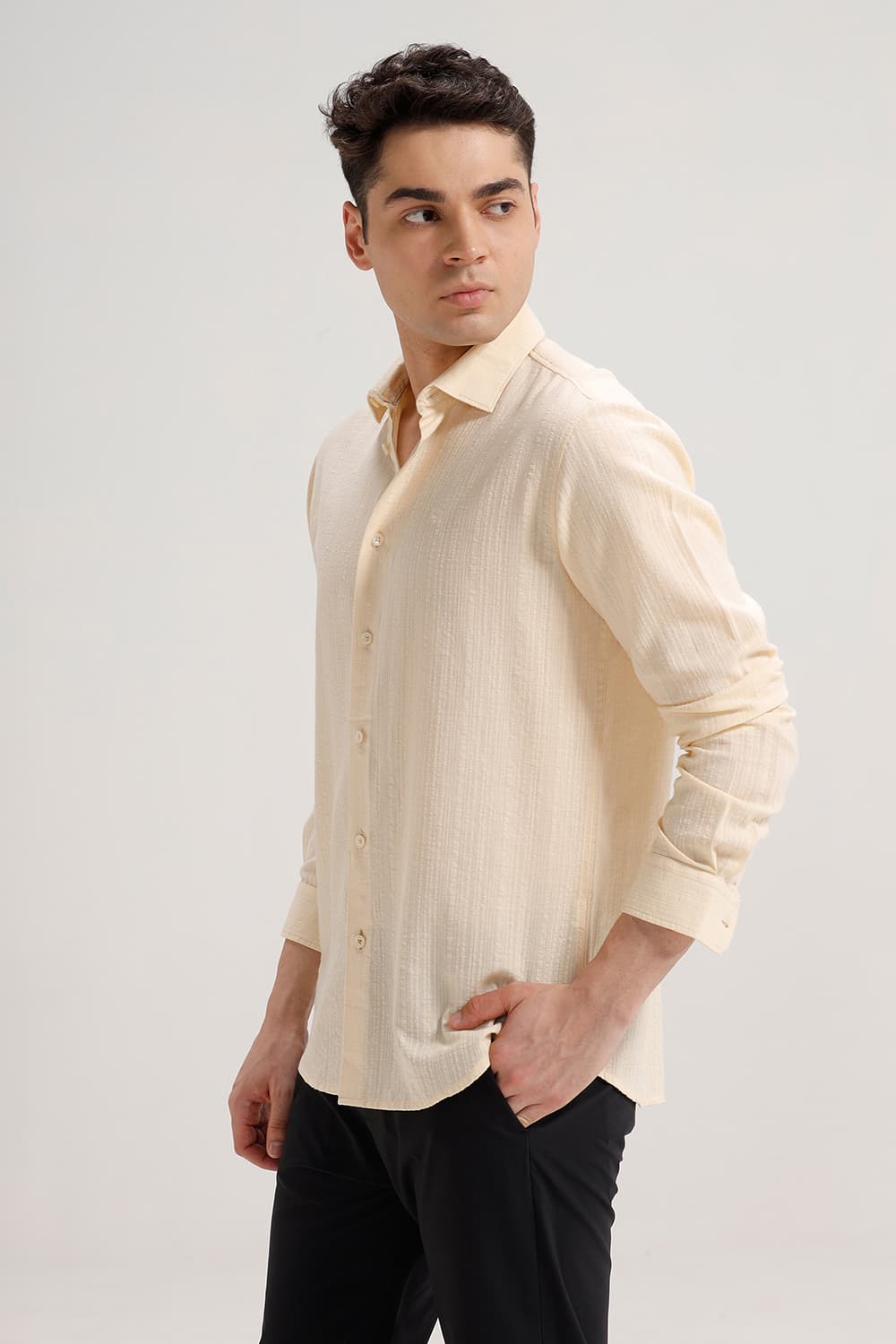 SLIM FIT COTTON DOBBY STRIPE SHIRT