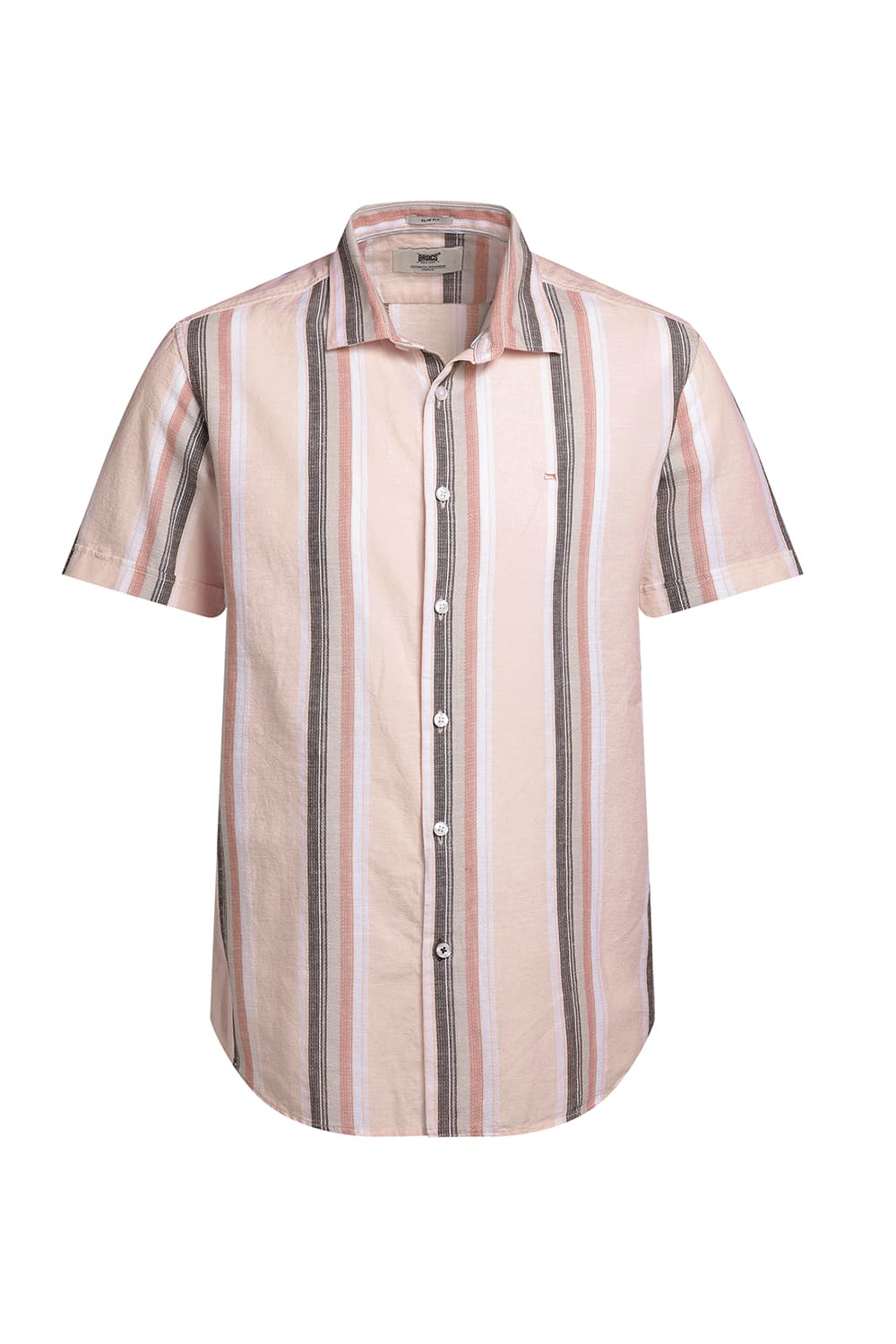 SLIM FIT COTTON LENO DOBBY STRIPE HALFSLEEVES SHIRT