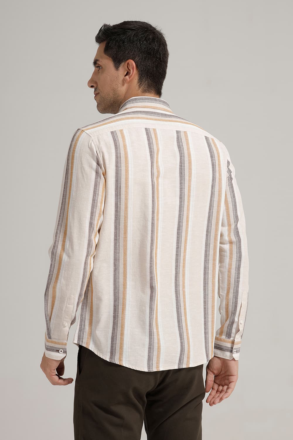 SLIM FIT COTTON LENO DOBBY STRIPE SHIRT