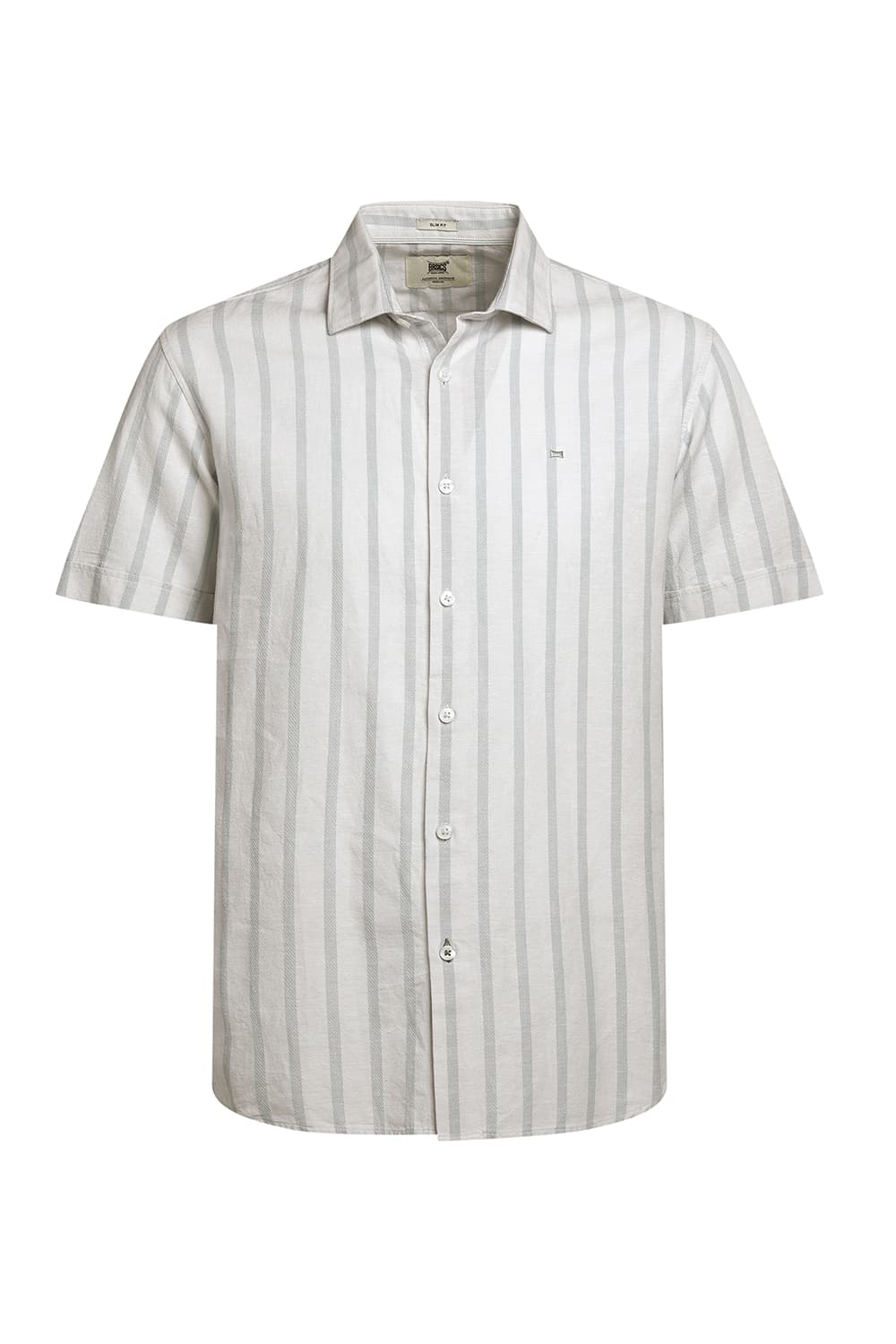 SLIM FIT COTTON LENO DOBBY STRIPE HALFSLEEVES SHIRT