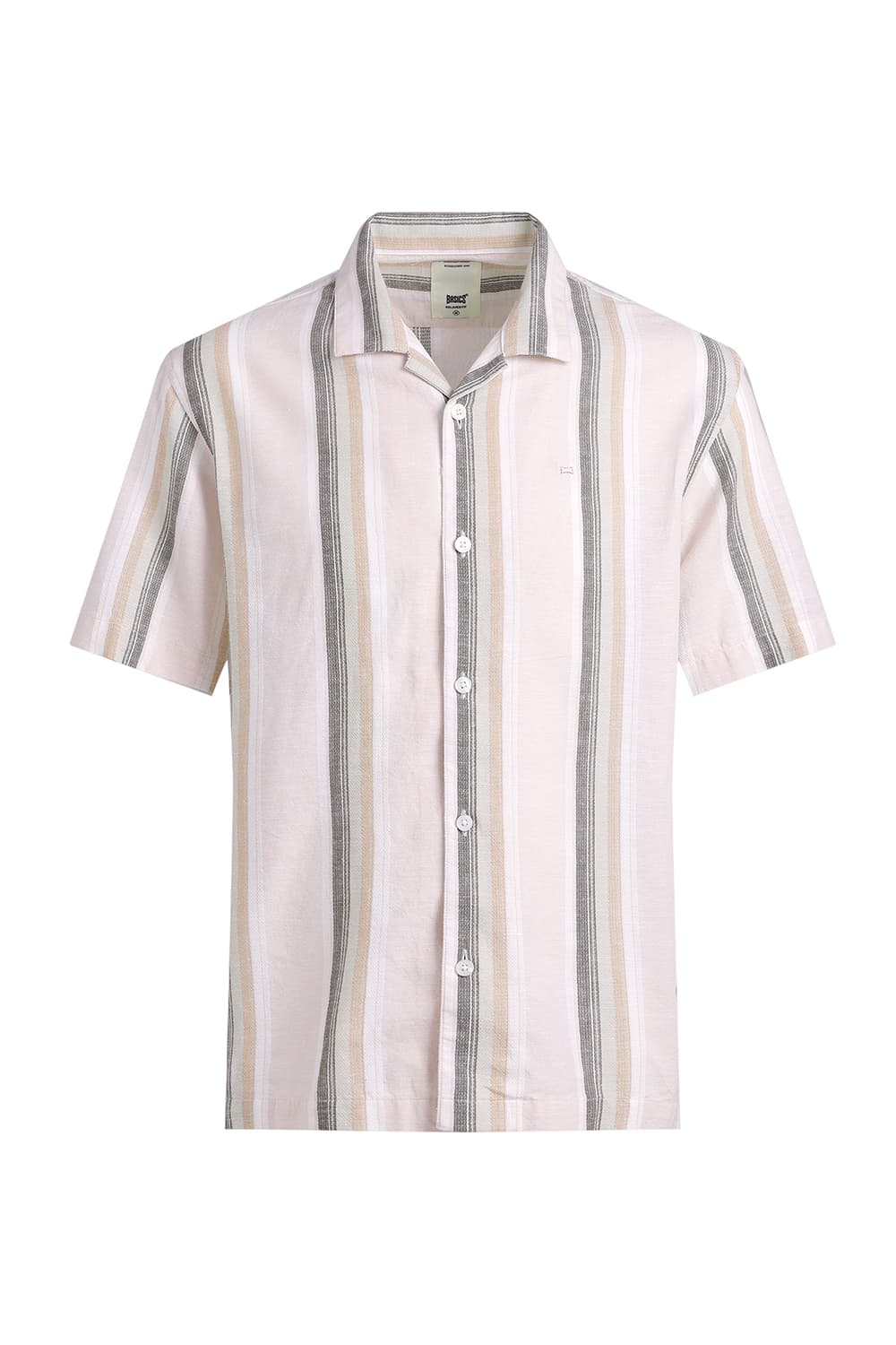 RELAXED FIT COTTON LENO DOBBY STRIPE HALFSLEEVES SHIRT