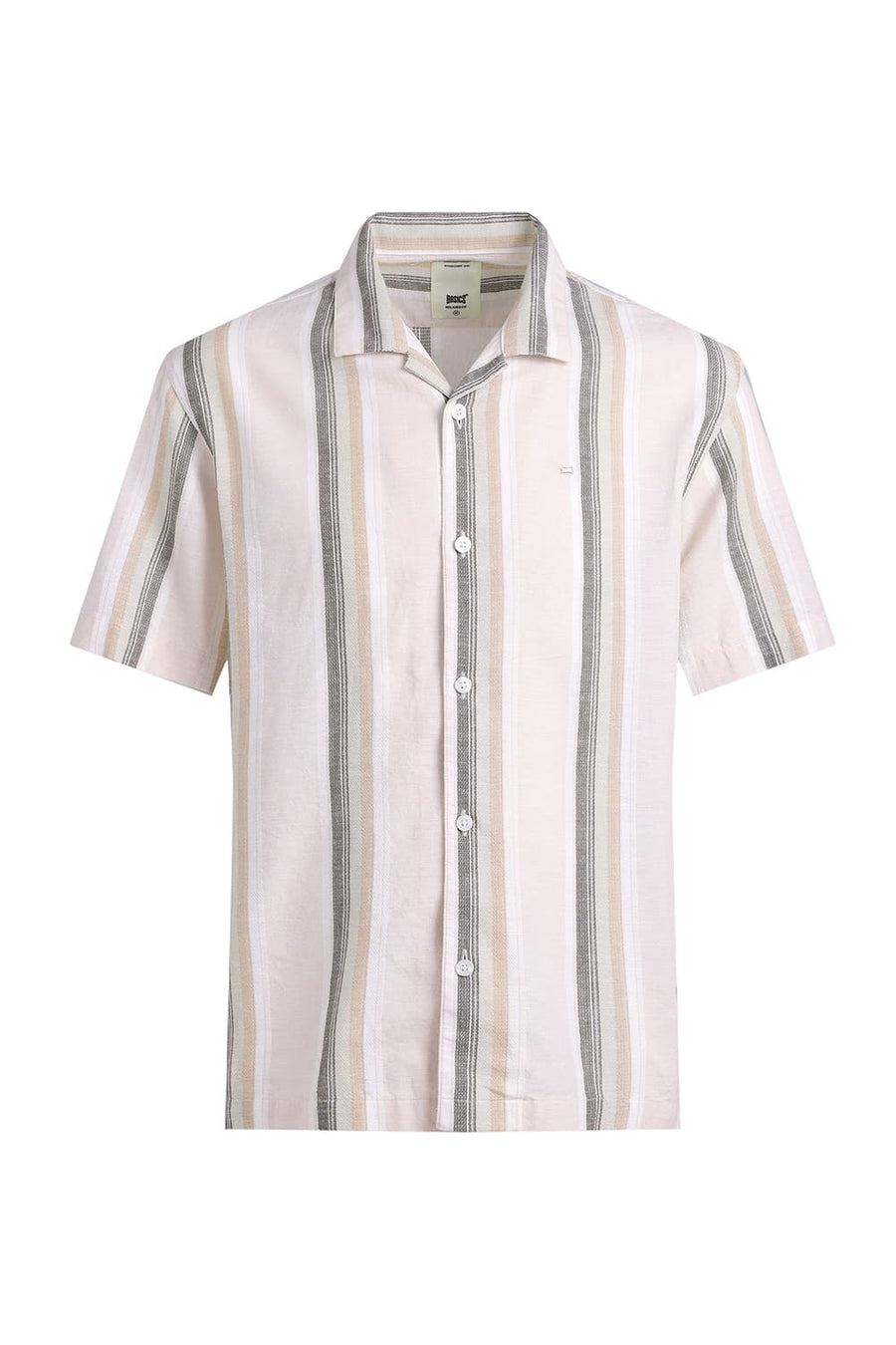 BASICS RELAXED FIT PINK COTTON LENO DOBBY STRIPE HALFSLEEVES SHIRT