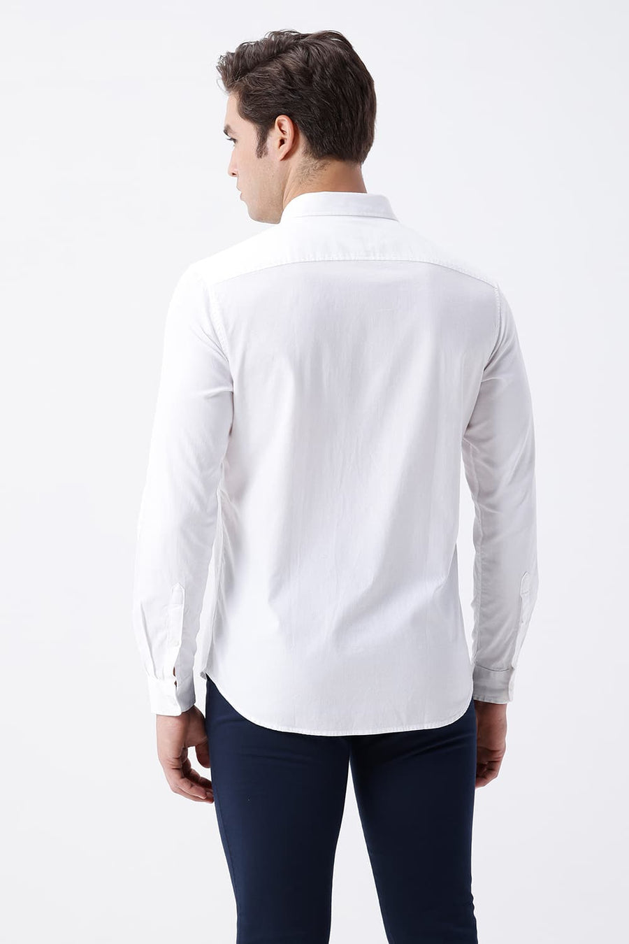 BASICS SLIM FIT WHITE COTTON CREPE SHIRT