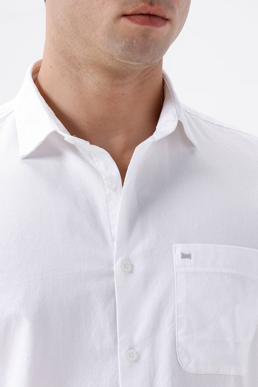 BASICS SLIM FIT WHITE COTTON CREPE SHIRT