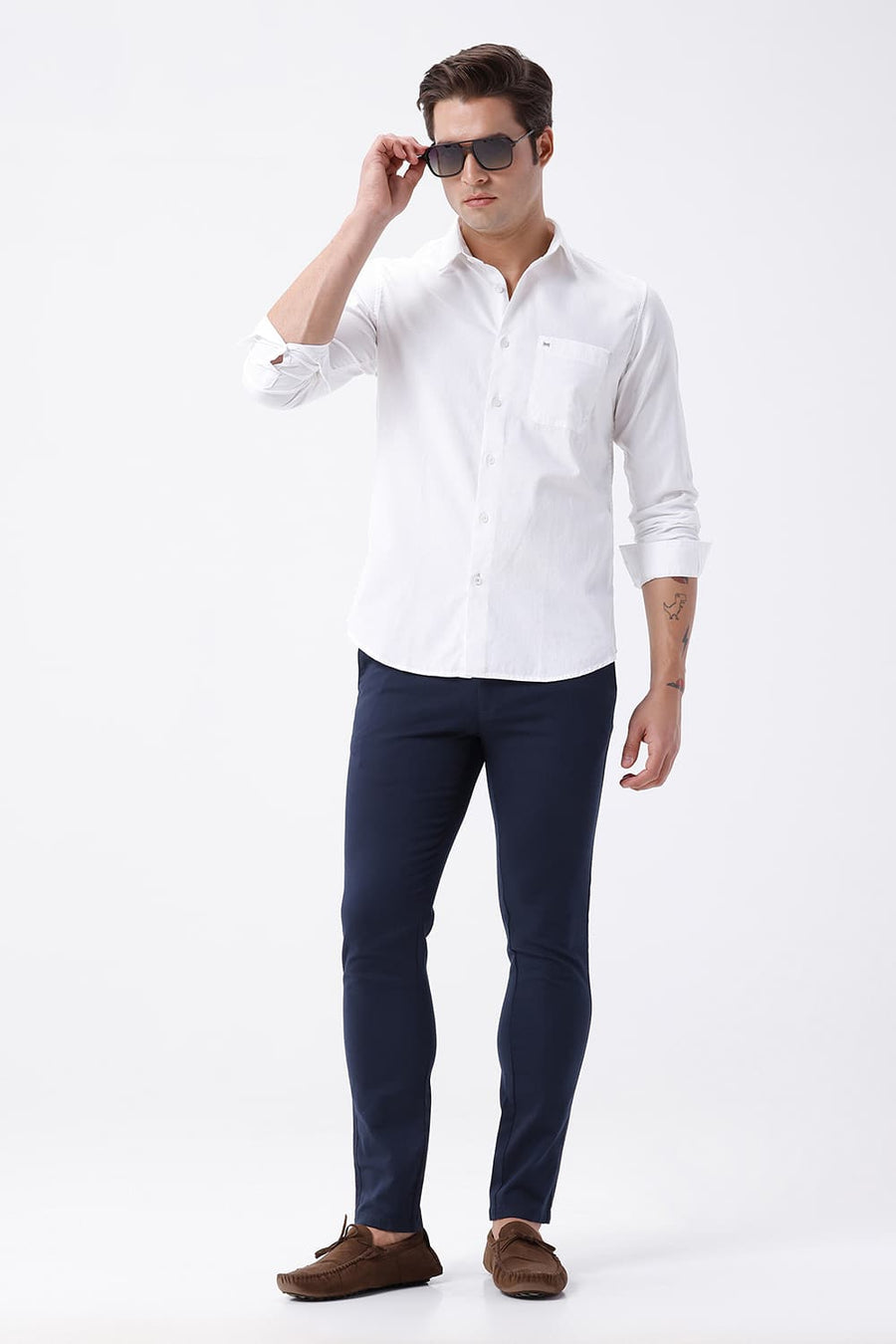BASICS SLIM FIT WHITE COTTON CREPE SHIRT