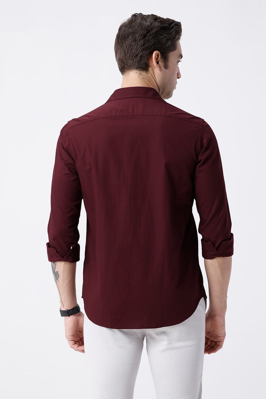 BASICS SLIM FIT MAROON COTTON CREPE SHIRT