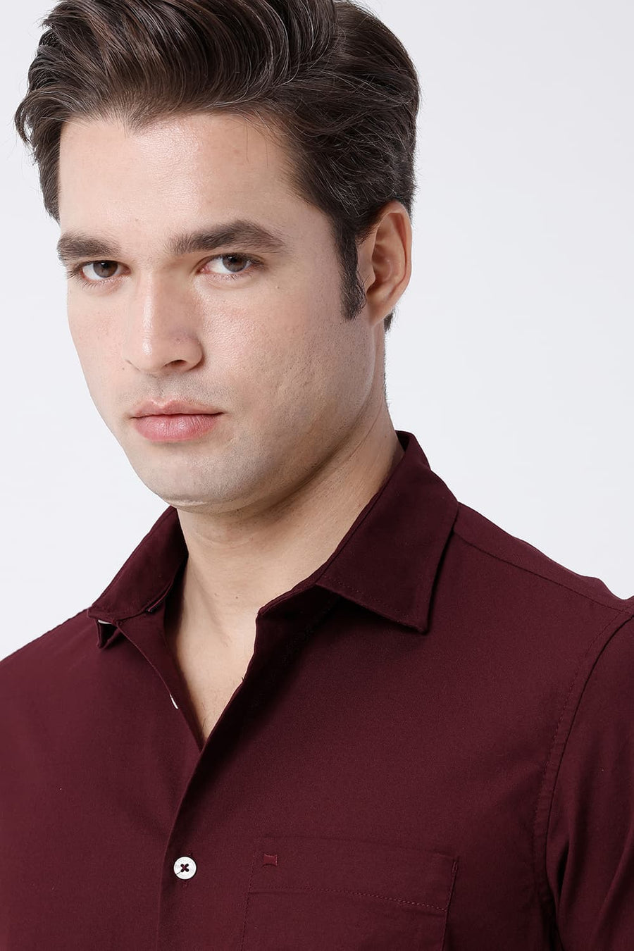 BASICS SLIM FIT MAROON COTTON CREPE SHIRT