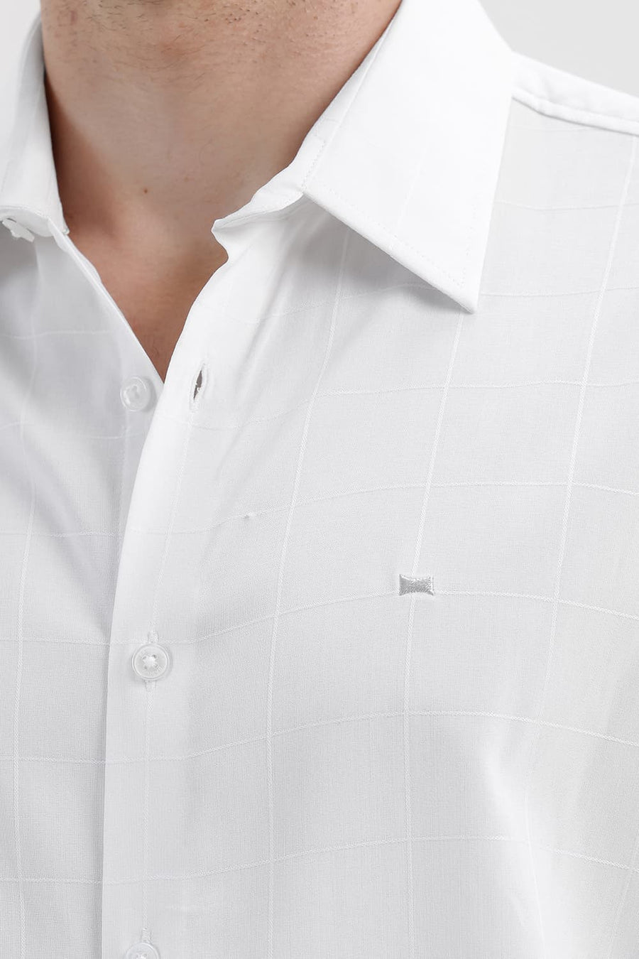 BASICS SLIM FIT BRILLIANT WHITE VISCOSE POLYESTER STRETCH SELF CHECKS SHIRT