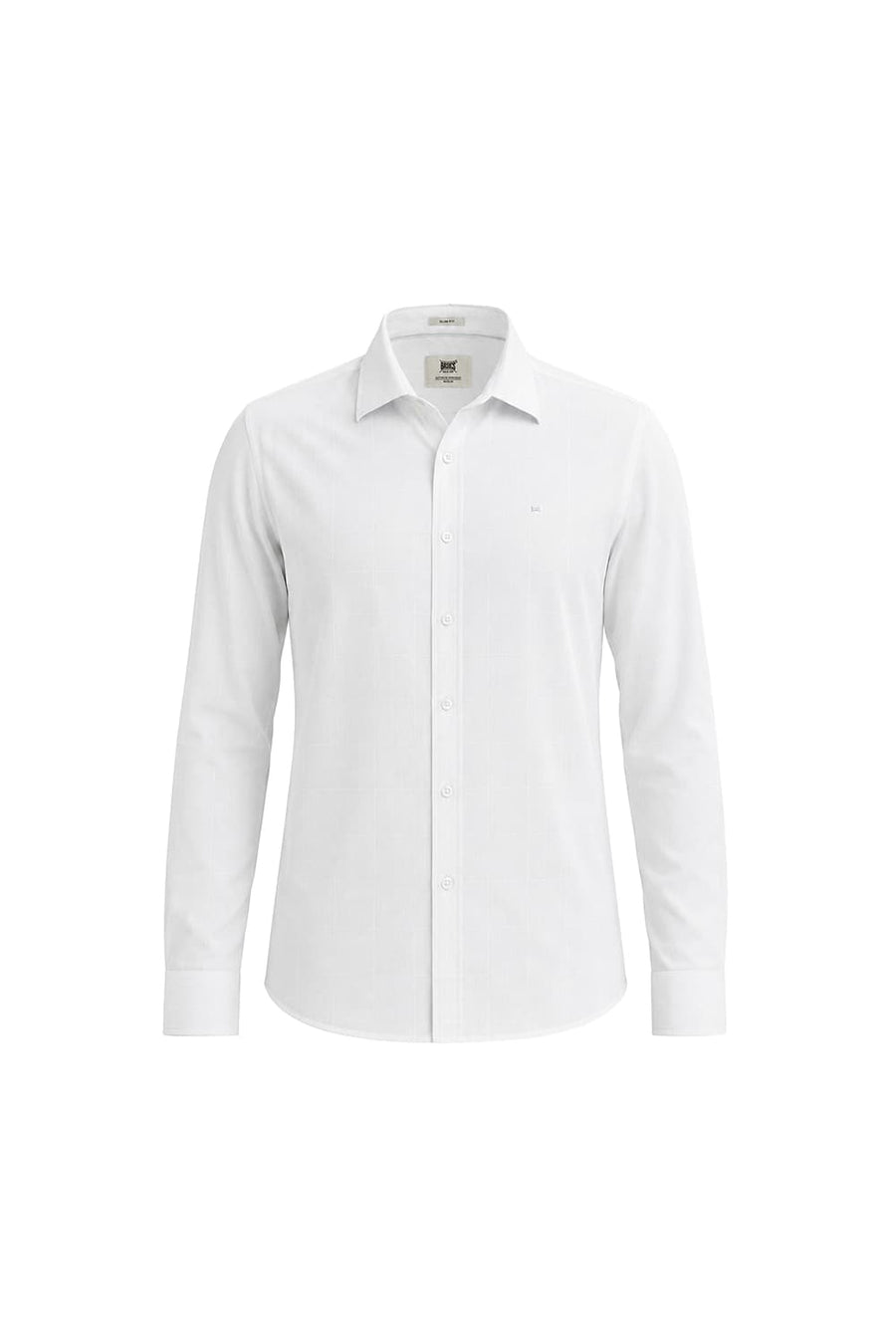 BASICS SLIM FIT BRILLIANT WHITE VISCOSE POLYESTER STRETCH SELF CHECKS SHIRT