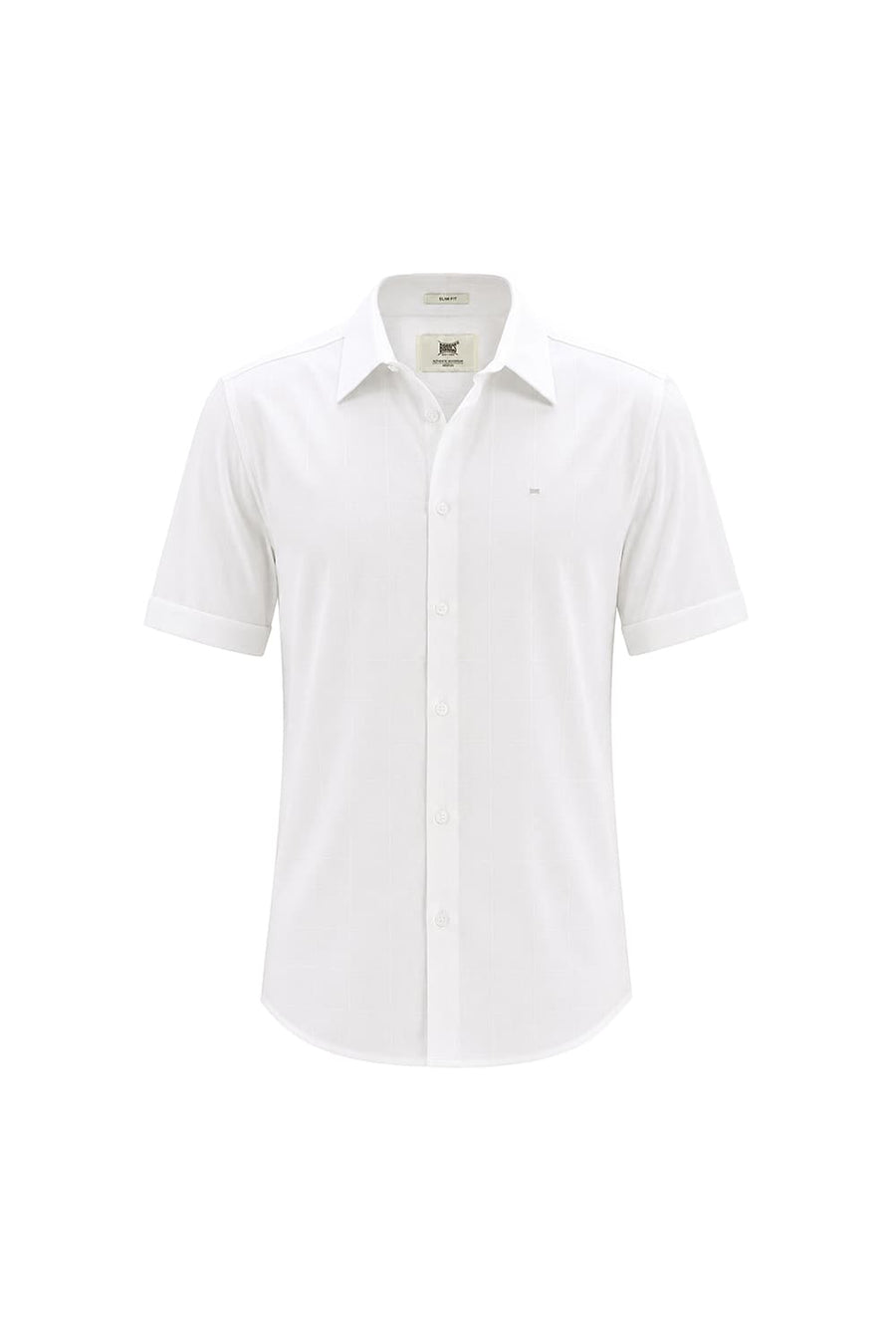 BASICS SLIM FIT BRILLIANT WHITE VISCOSE POLYESTER STRETCH SELF CHECKS HALFSLEEVES SHIRT
