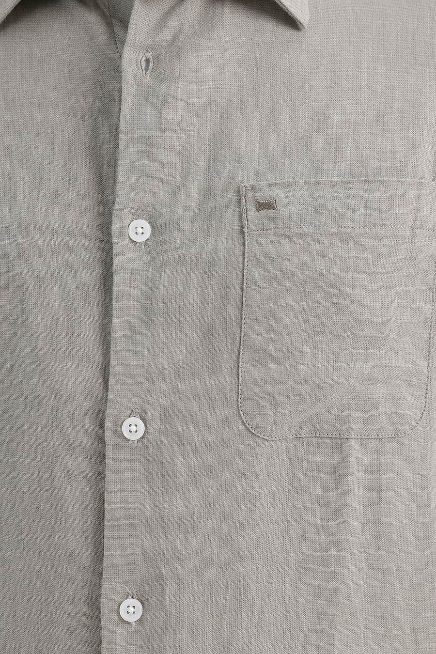 BASICS SLIM FIT SILVER GREEN LINEN COTTON SHIRT