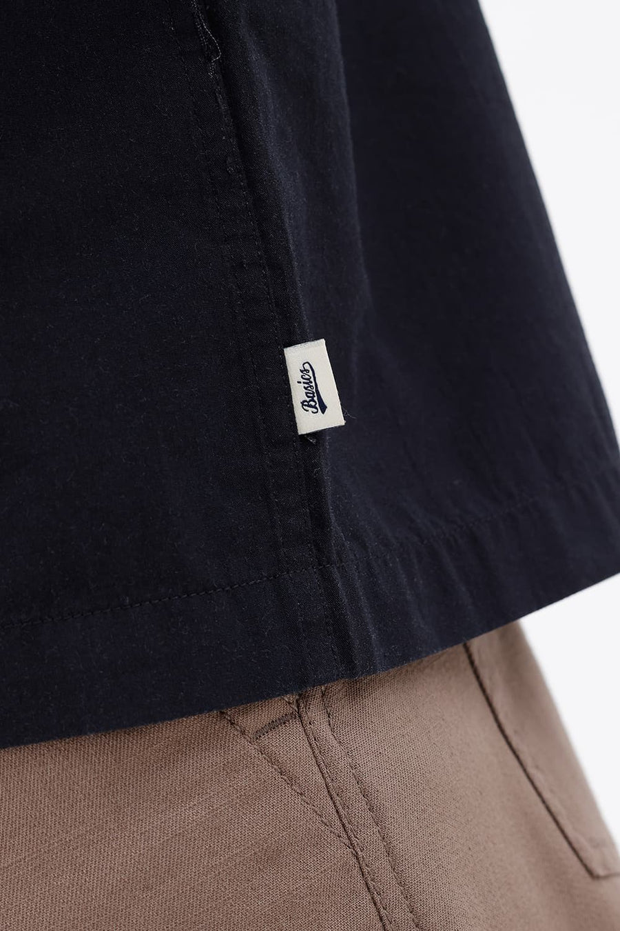 BASICS RELAXED FIT PIT BLACK COTTON VISCOSE DIGITAL PRINTED HALFSLEEVES SHIRT