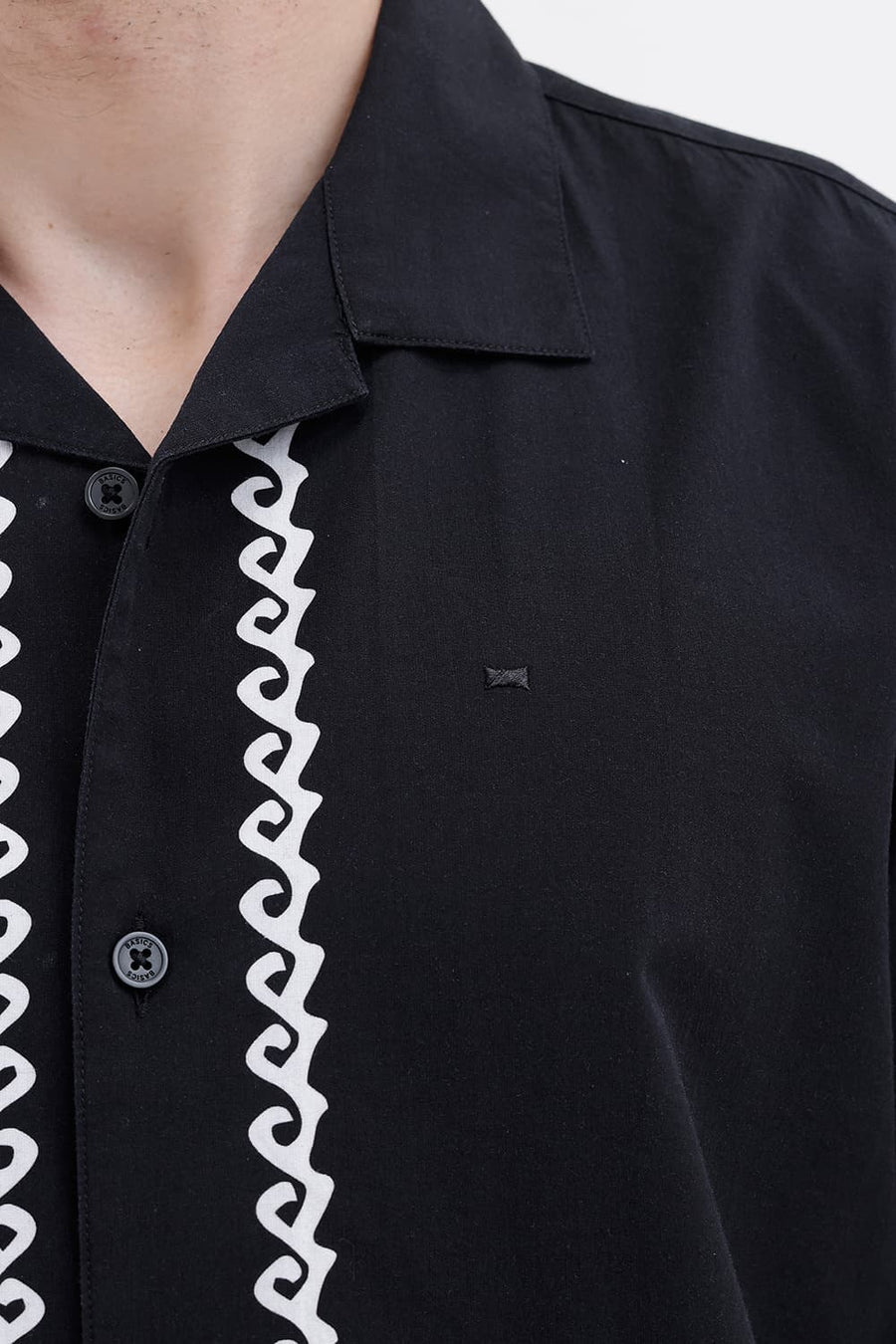 BASICS RELAXED FIT LIMO BLACK COTTON VISCOSE DIGITAL PRINTED HALFSLEEVES SHIRT
