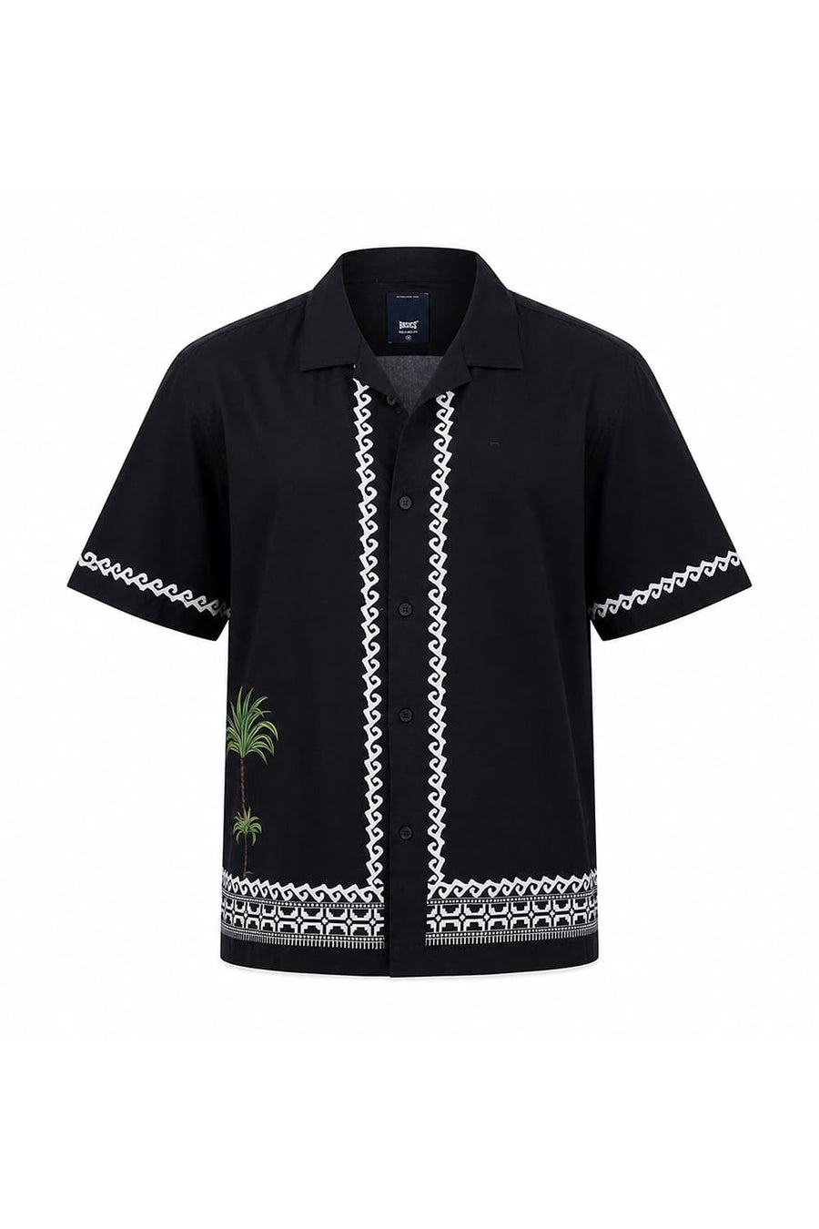 BASICS RELAXED FIT LIMO BLACK COTTON VISCOSE DIGITAL PRINTED HALFSLEEVES SHIRT