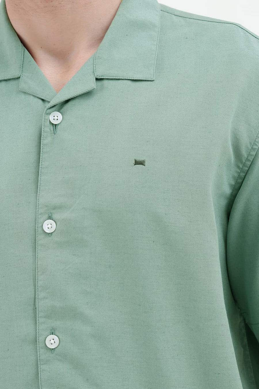 BASICS RELAXED FIT BERYL GREEN LYOCELL LINEN HALFSLEEVES SHIRT