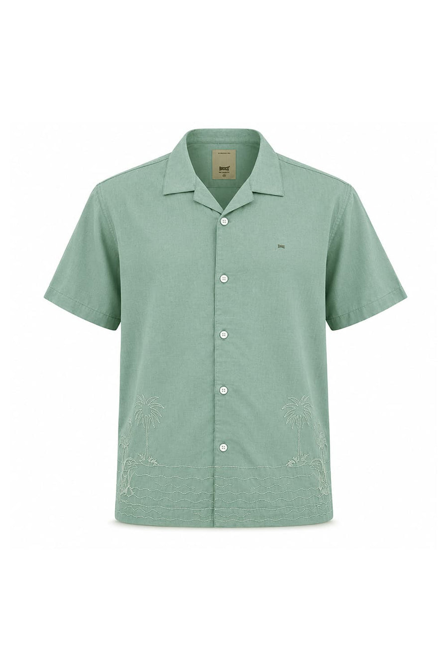 BASICS RELAXED FIT BERYL GREEN LYOCELL LINEN HALFSLEEVES SHIRT
