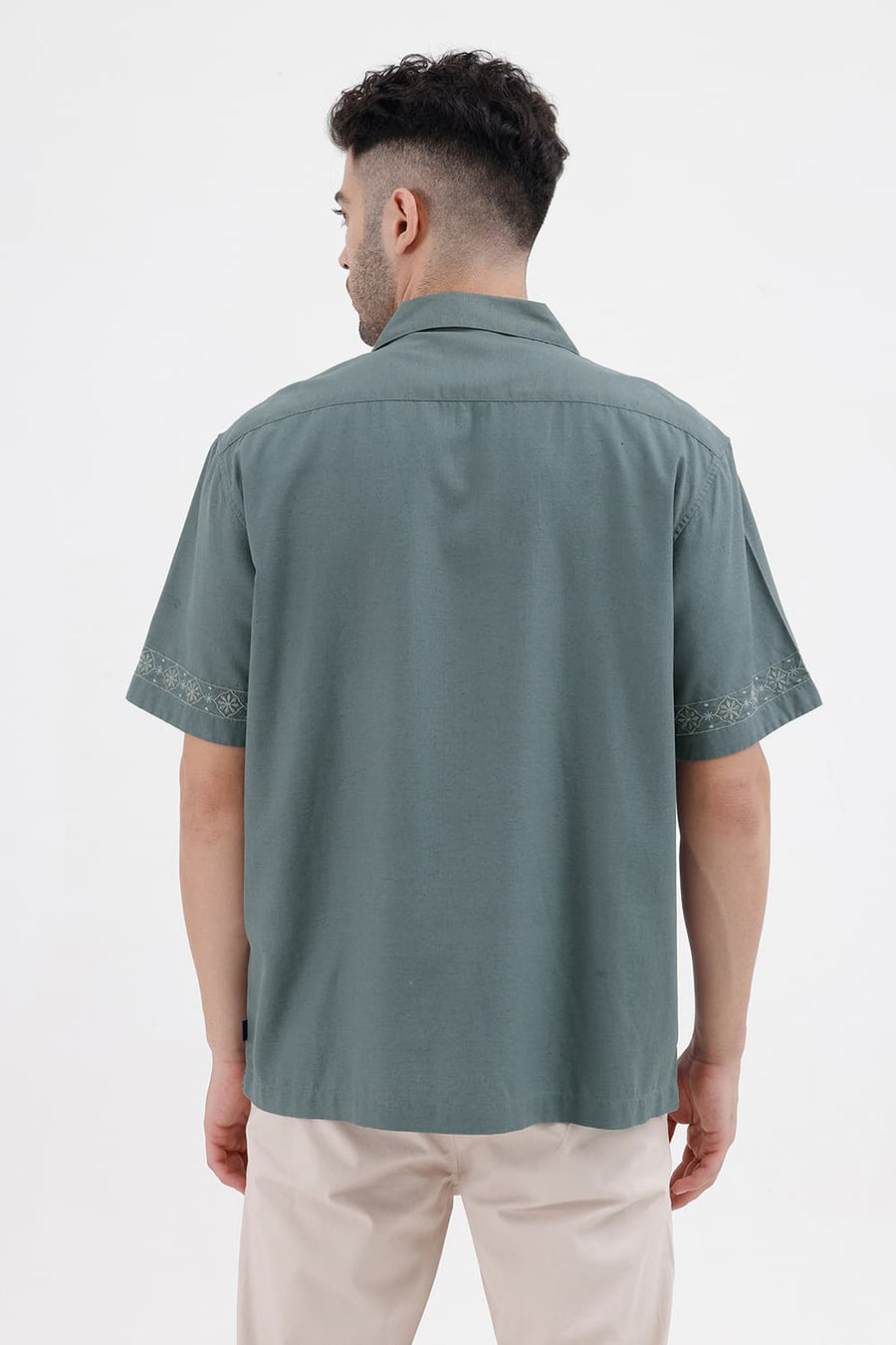 BASICS RELAXED FIT BALSAM GREY LYOCELL LINEN HALFSLEEVES SHIRT