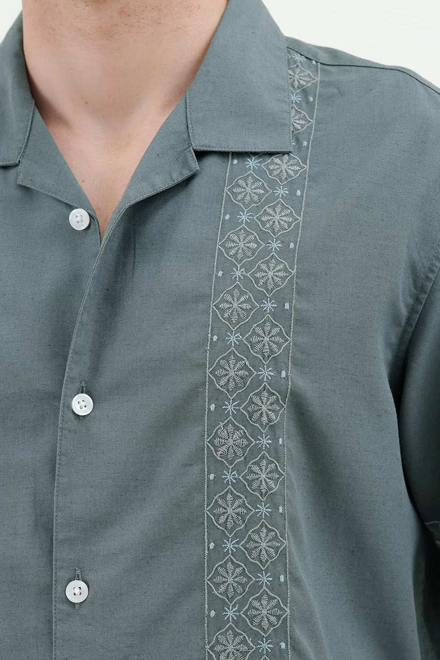 BASICS RELAXED FIT BALSAM GREY LYOCELL LINEN HALFSLEEVES SHIRT