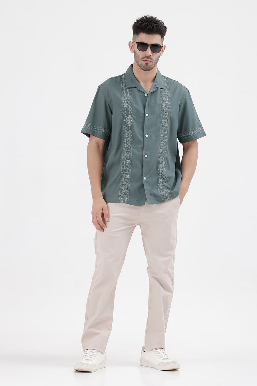 BASICS RELAXED FIT BALSAM GREY LYOCELL LINEN HALFSLEEVES SHIRT