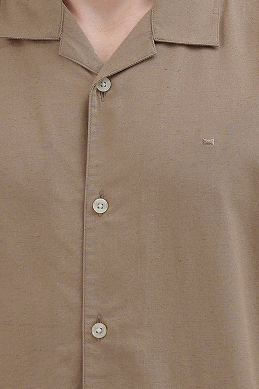 BASICS RELAXED FIT FOSSIL KHAKI LYOCELL LINEN HALFSLEEVES SHIRT