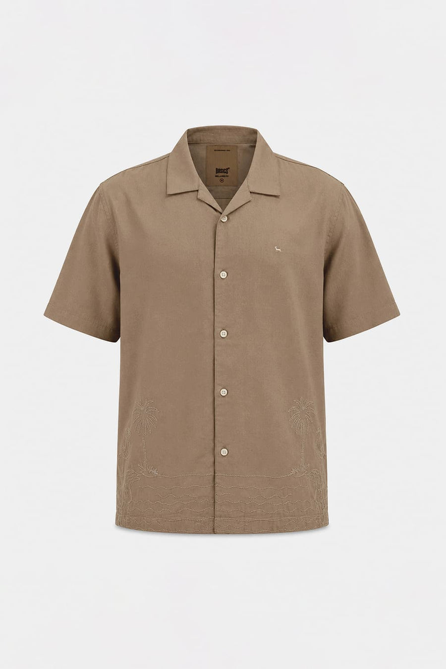 BASICS RELAXED FIT FOSSIL KHAKI LYOCELL LINEN HALFSLEEVES SHIRT