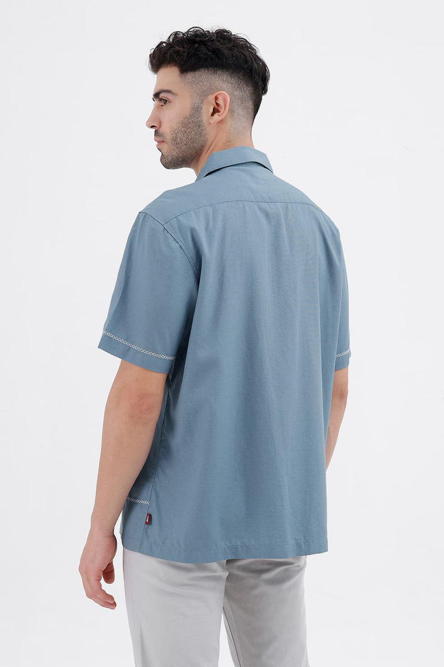 BASICS RELAXED FIT PROVINCIAL BLUE LYOCELL LINEN HALFSLEEVES SHIRT