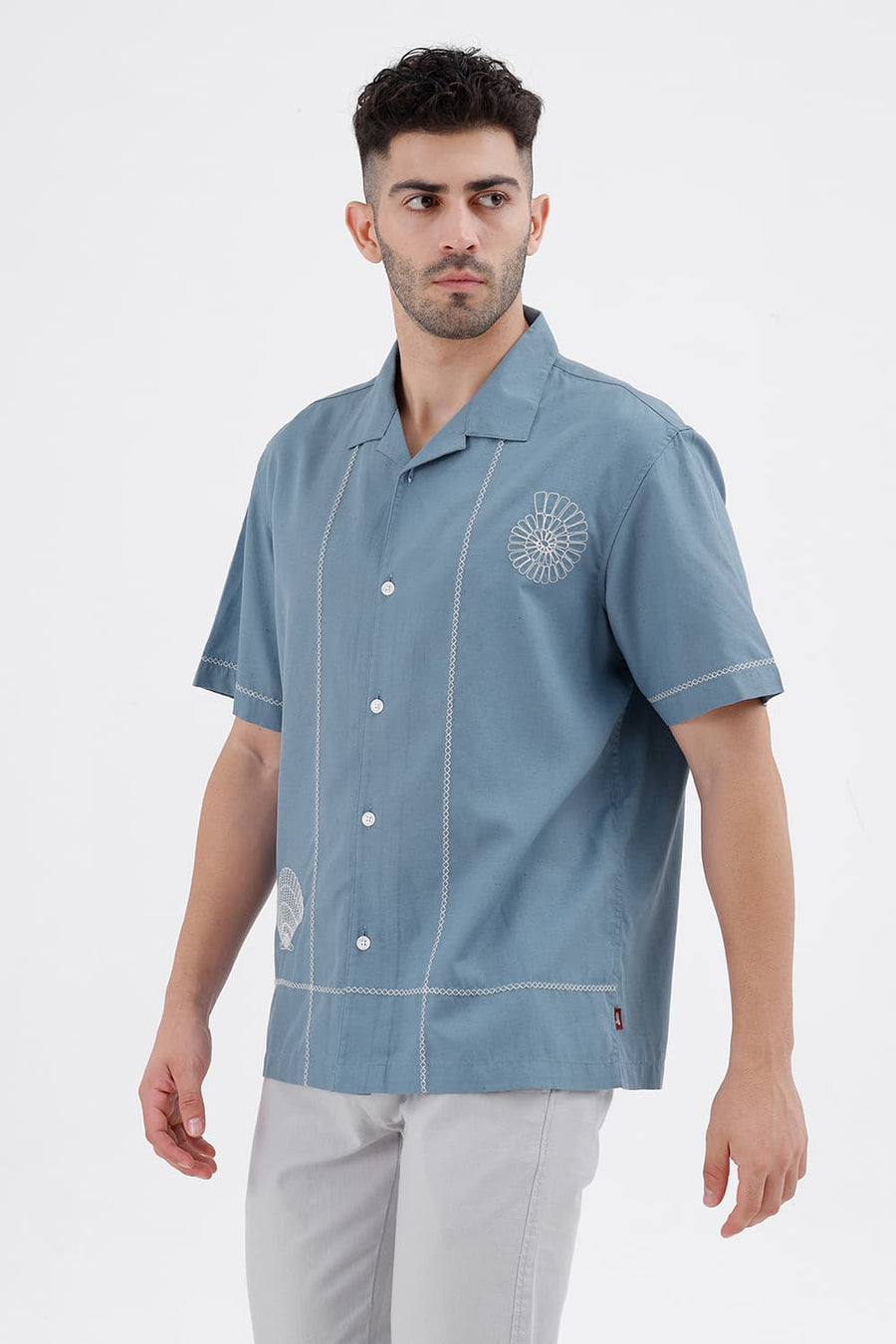 BASICS RELAXED FIT PROVINCIAL BLUE LYOCELL LINEN HALFSLEEVES SHIRT