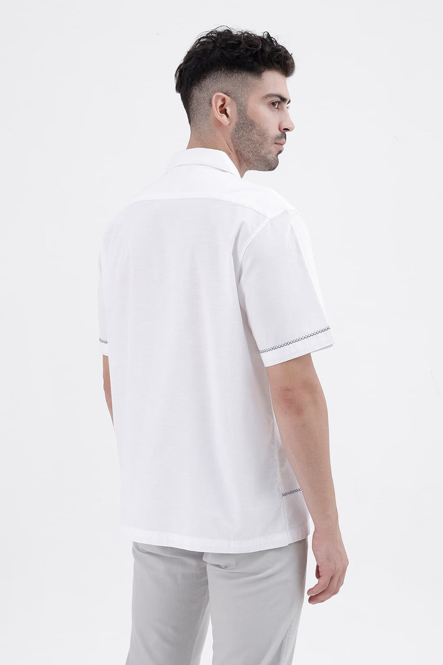 BASICS RELAXED FIT WHITE CLOUDS COTTON SLUB DOBBY HALFSLEEVES SHIRT