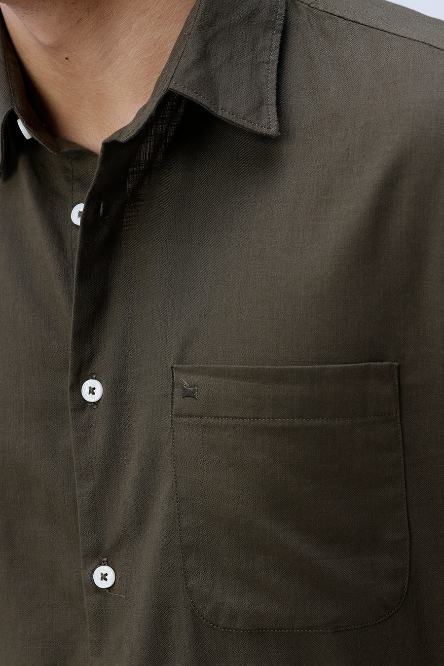 BASICS SLIM FIT LICHEN OLIVE COTTON SLUB TWILL SHIRT