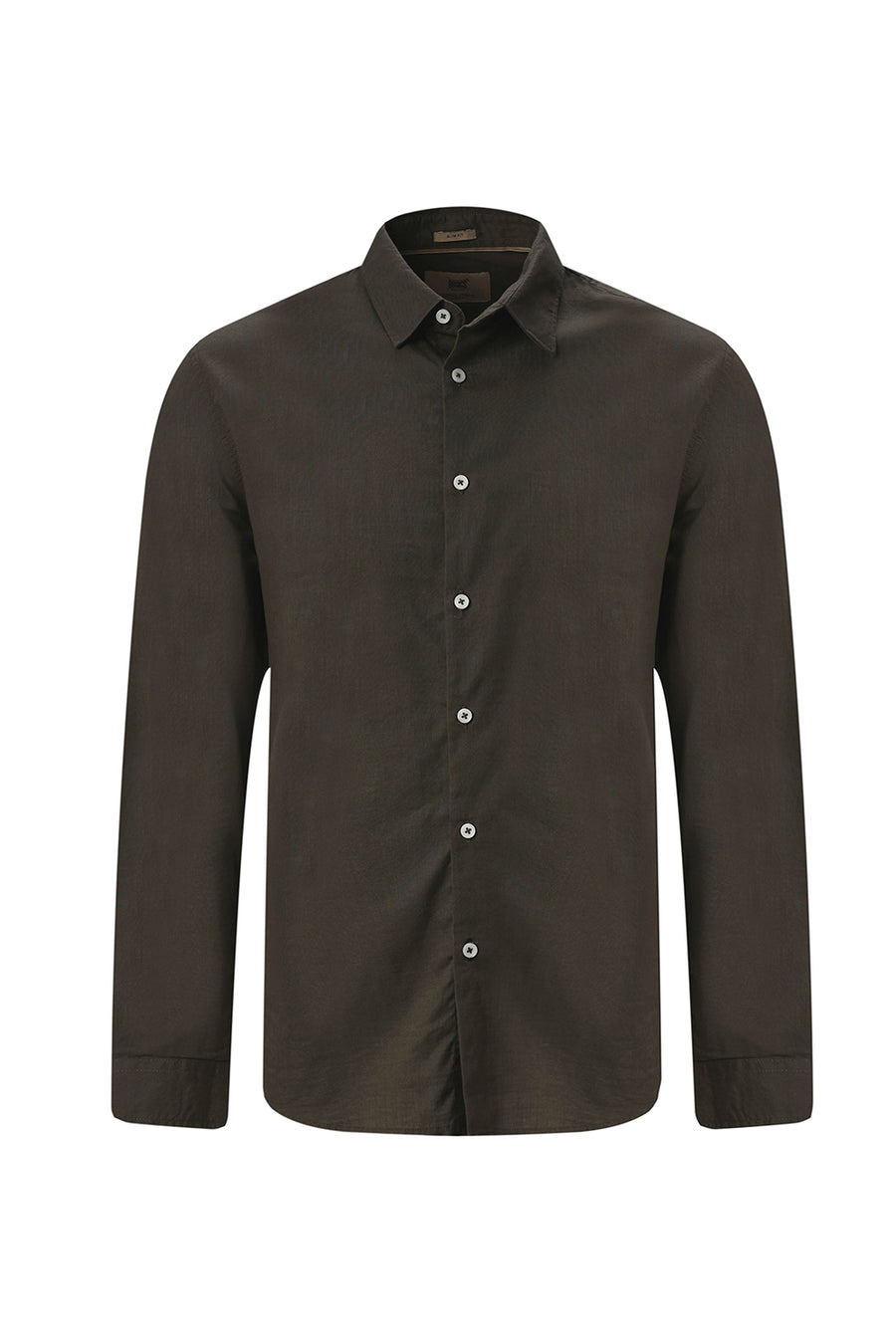 BASICS SLIM FIT LICHEN OLIVE COTTON SLUB TWILL SHIRT