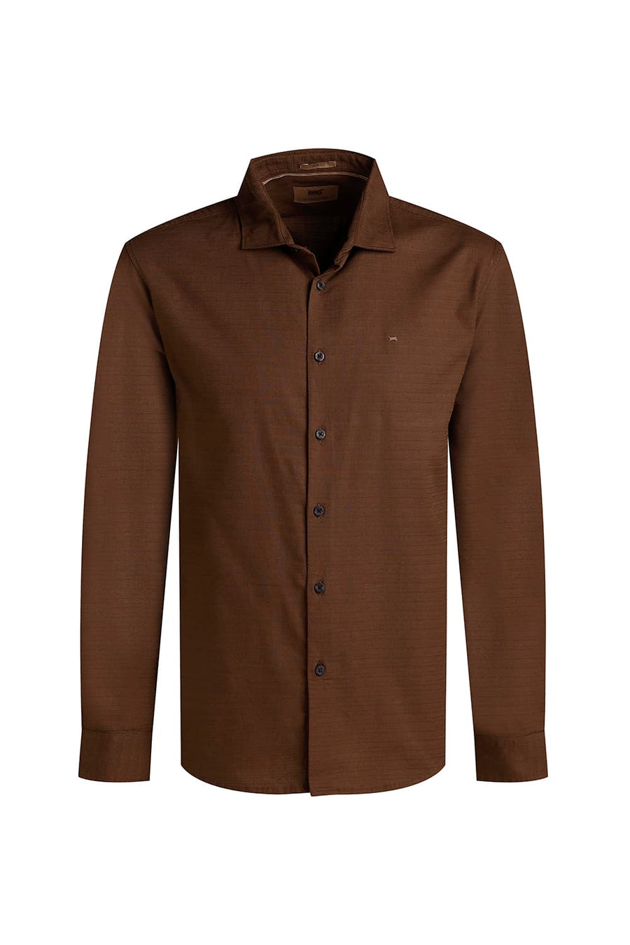 BASICS SLIM FIT BISON BROWN COTTON SLUB TWILL SHIRT