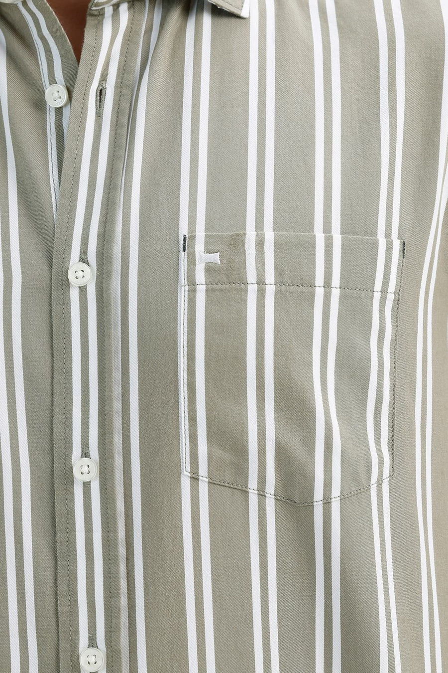 BASICS SLIM FIT OLIVE MERMAID COTTON TWILL STRIPE SHIRT