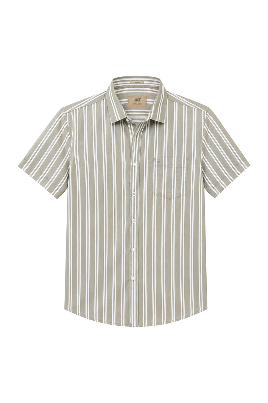 BASICS SLIM FIT OLIVE MERMAID COTTON TWILL STRIPE HALFSLEEVES SHIRT