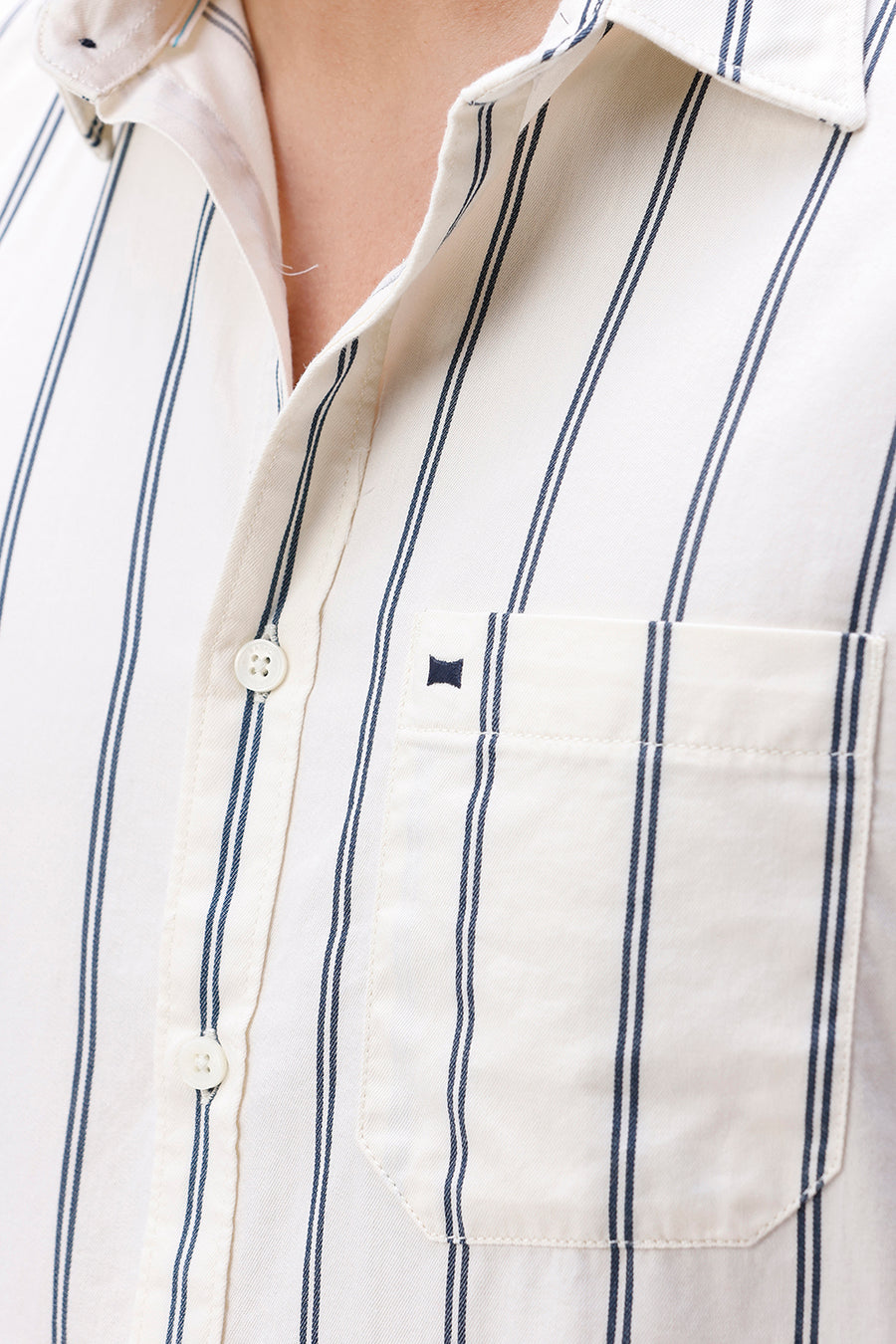 BASICS SLIM FIT LEMON YELLOW COTTON TWILL STRIPE SHIRT