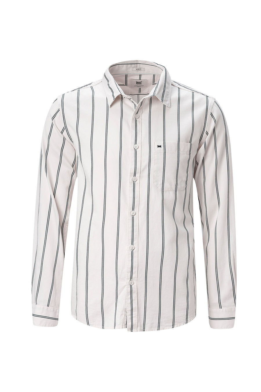 BASICS SLIM FIT LEMON YELLOW COTTON TWILL STRIPE SHIRT