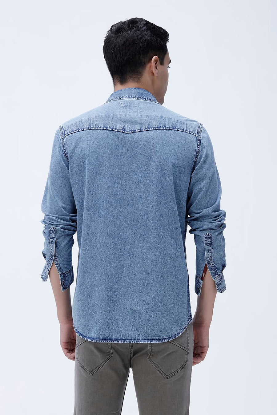 BASICS SLIM FIT BLUE SHADOW COTTON INDIGO SHIRT