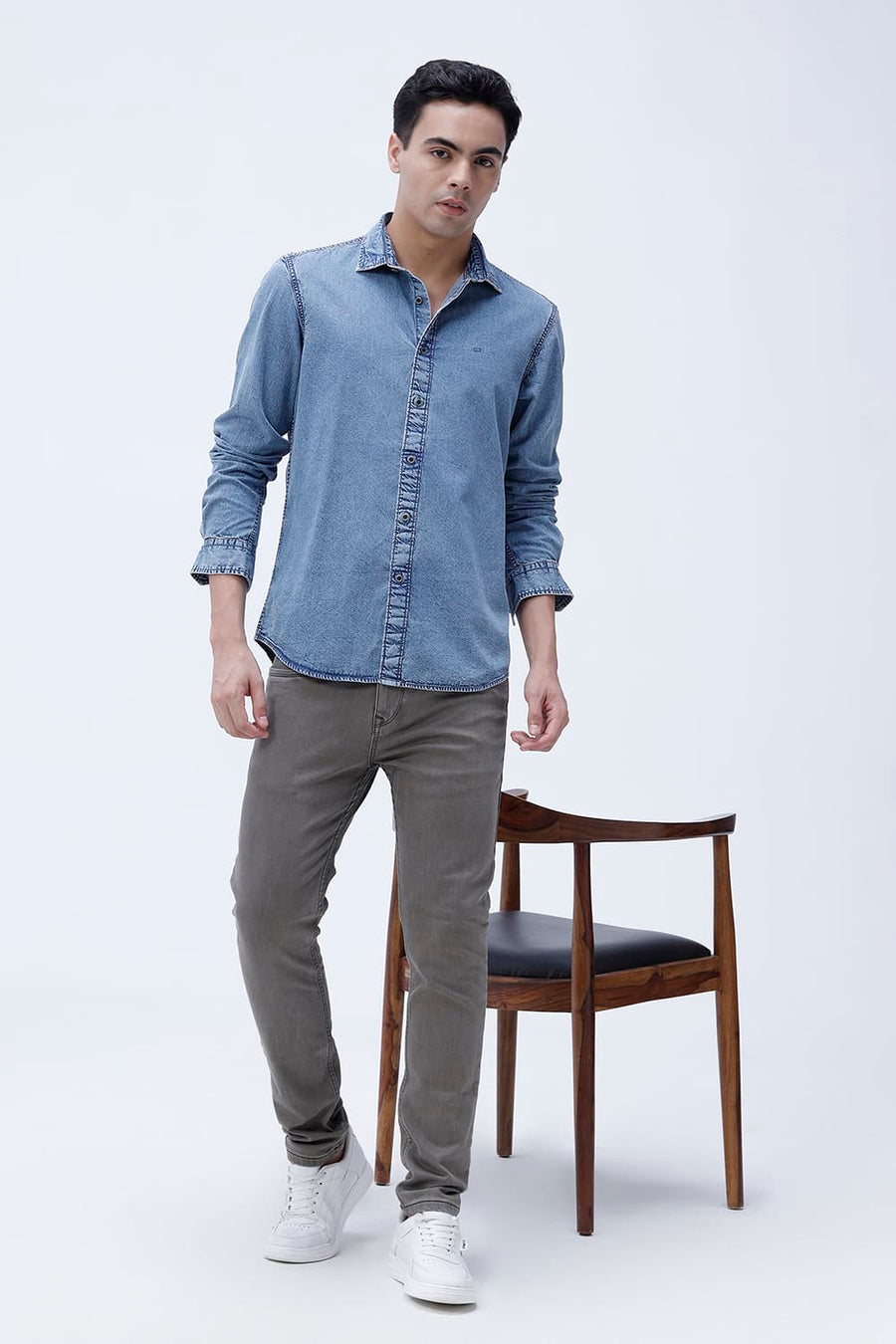 BASICS SLIM FIT BLUE SHADOW COTTON INDIGO SHIRT