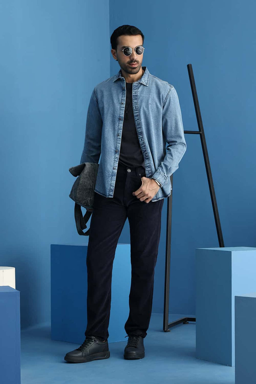 BASICS SLIM FIT BLUE SHADOW COTTON INDIGO SHIRT