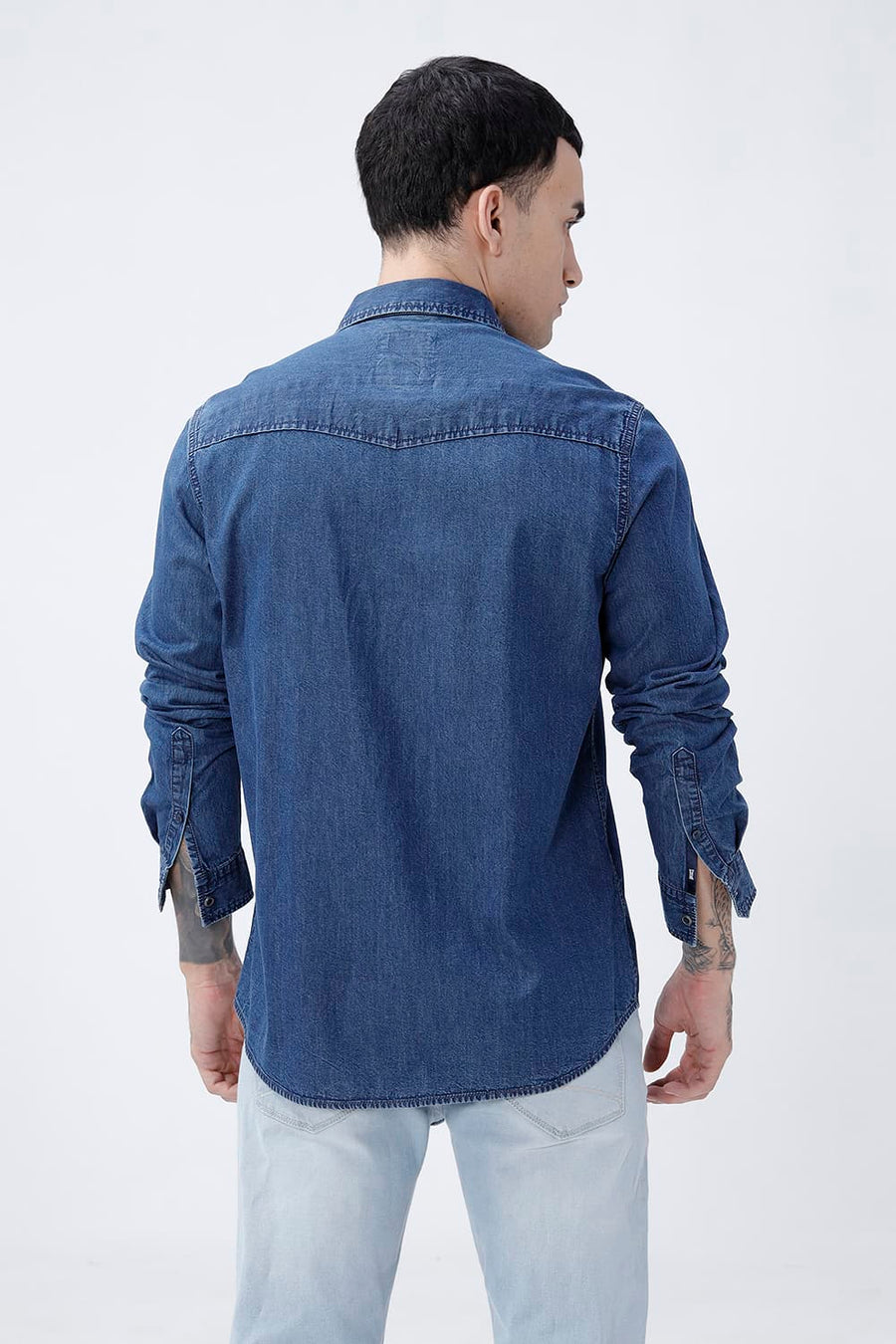 BASICS SLIM FIT BERING BLUE COTTON INDIGO SHIRT