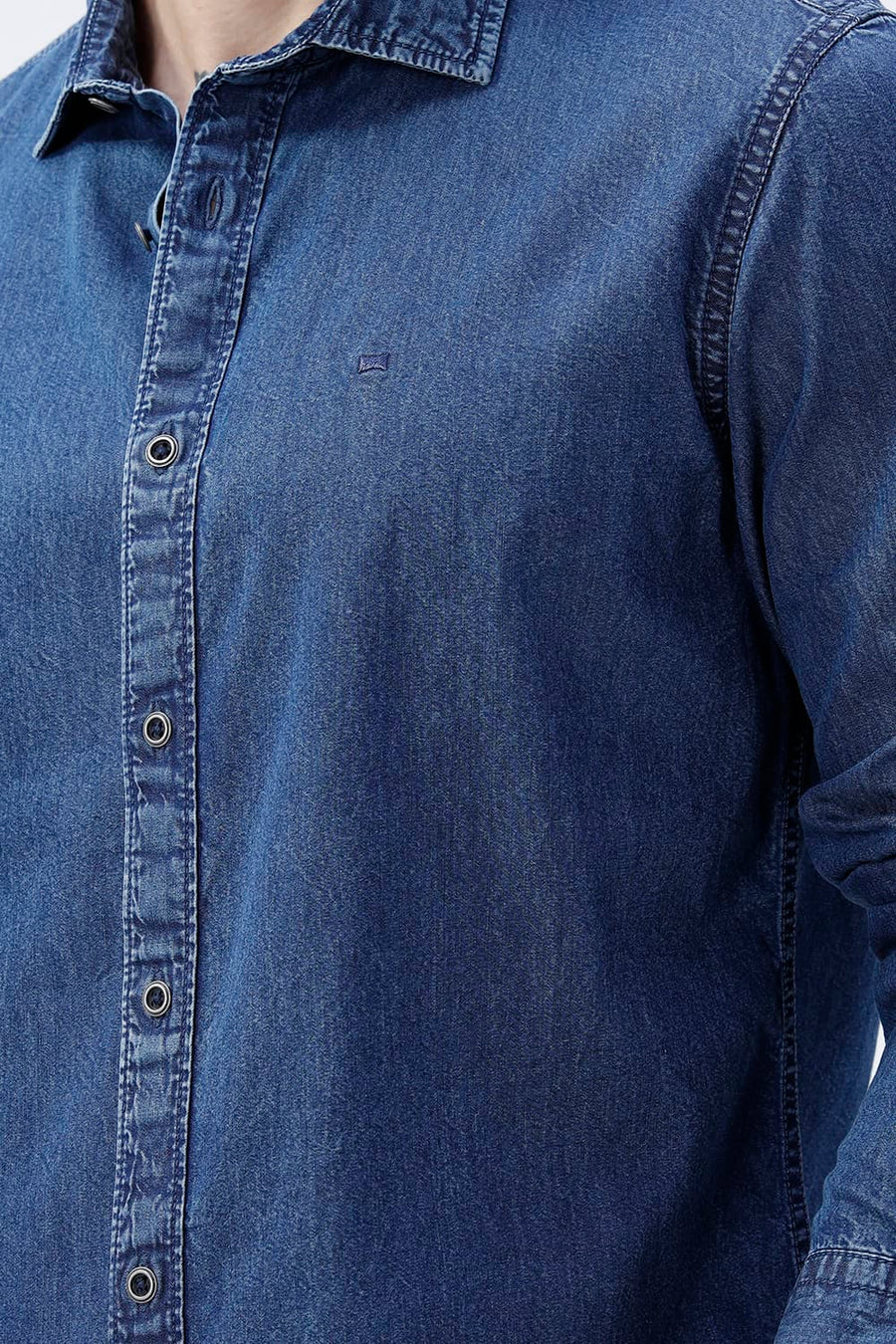 BASICS SLIM FIT BERING BLUE COTTON INDIGO SHIRT