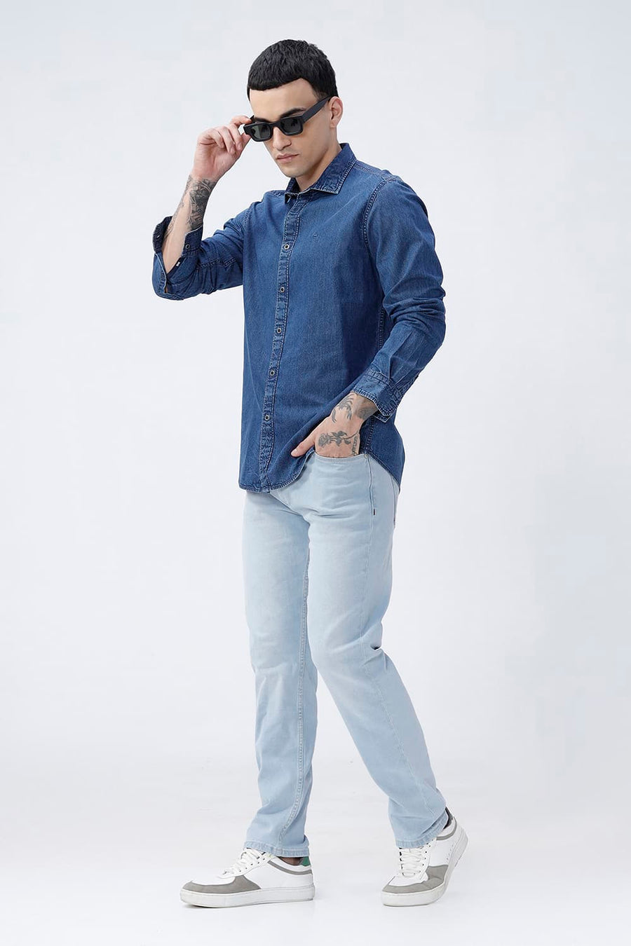 BASICS SLIM FIT BERING BLUE COTTON INDIGO SHIRT